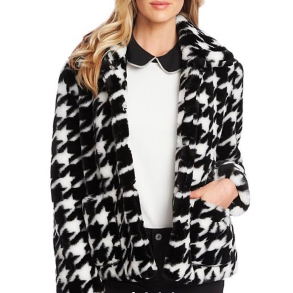Crece houndstooth faux fur coat
